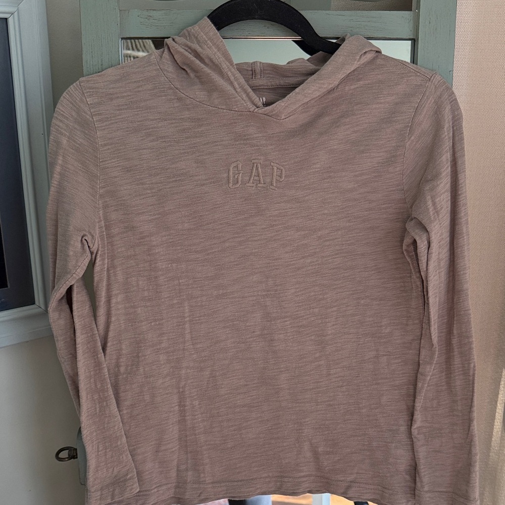 GAP Taupe Hooded Long Sleeve Tee